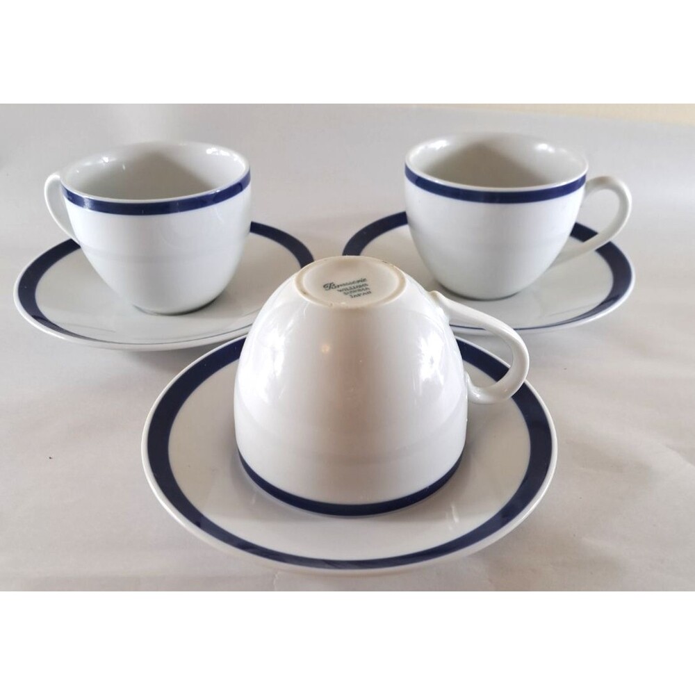 Williams Sonoma Brasserie Blue Tea Coffee Cups & Saucers Set of 6 Japan